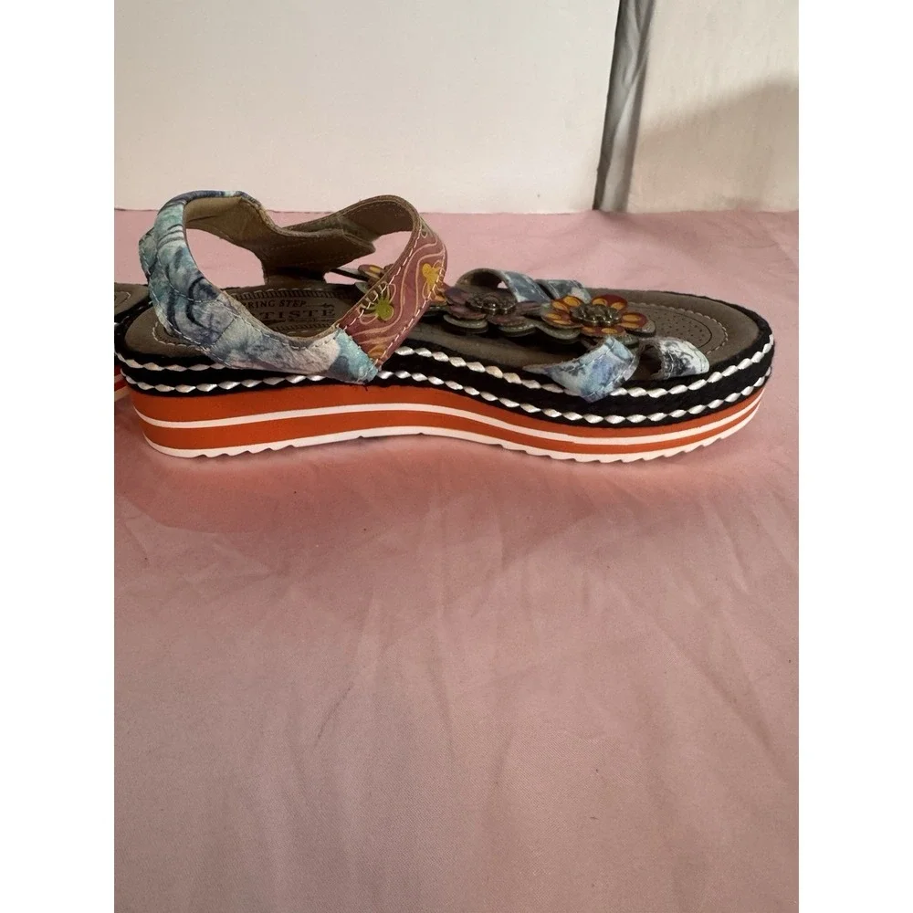 L'Artiste by Spring Step Womens Laga‎ Leather Sandal Plum Multicolored Sz 6.5 37